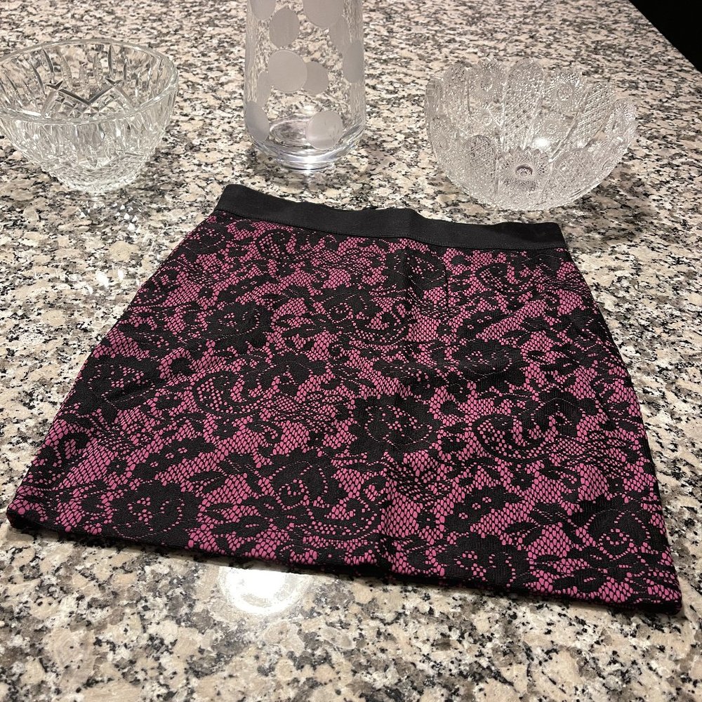 H&M Pink Mini Skirt w/ Black Lace Overlay